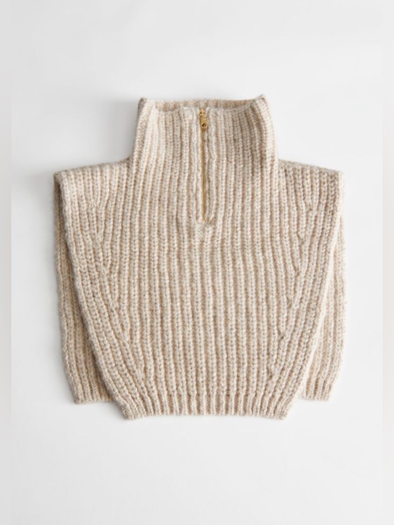 & Other Stories Cream Ribbed Half-Zip Knit Cowl